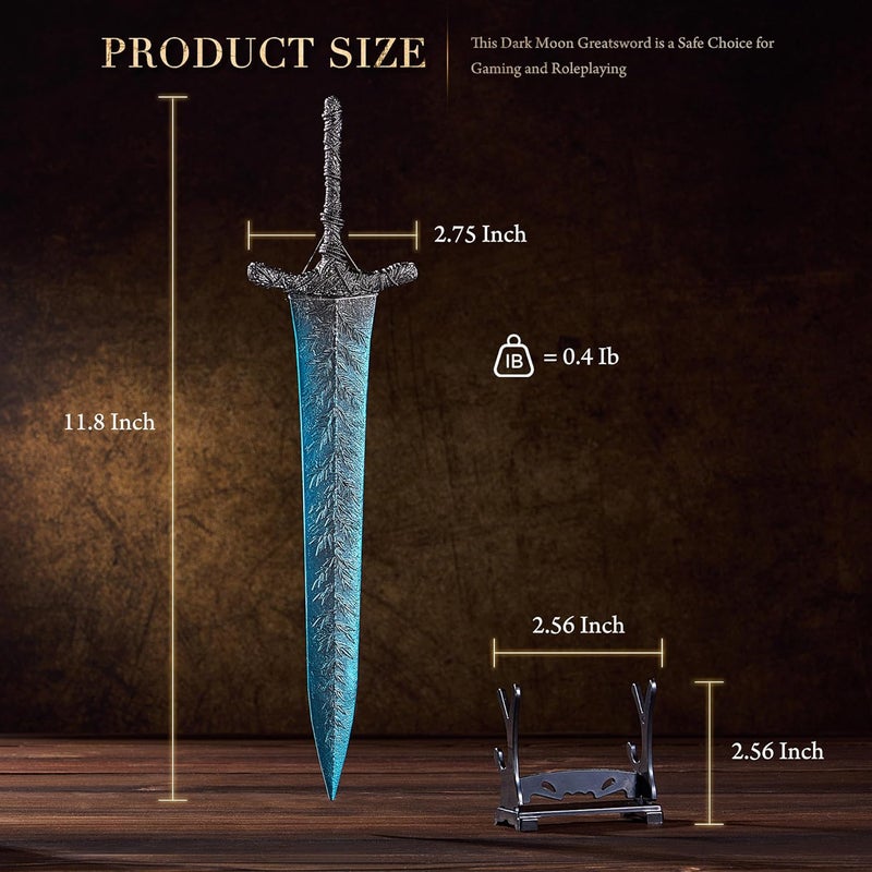 RACEROCKET Elden Ring Dark Moon Greatsword Straight Knight's Sword Model 11.8-Inch Metal Craft Sword with Display Stand Martial Arts Swords Action Figure Collectible Toy Desk Decor Party Supply Gift - Image 2